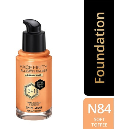 Max Factor Facefinity 3-in-1 All Day Flawless Liquid Foundation SPF 20 84 Soft Toffee 30ml Supply