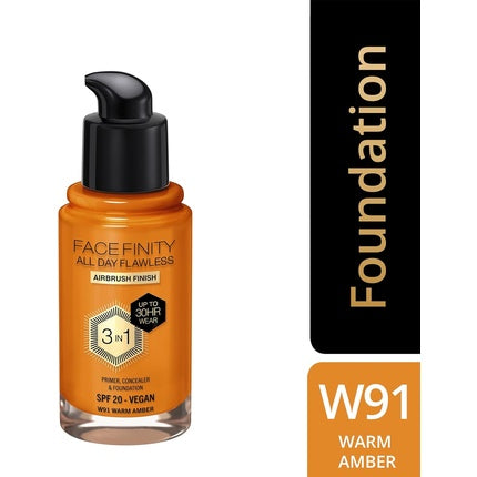 Max Factor Facefinity 3-in-1 All Day Flawless Liquid Foundation SPF 20 30ml Warm Amber Supply