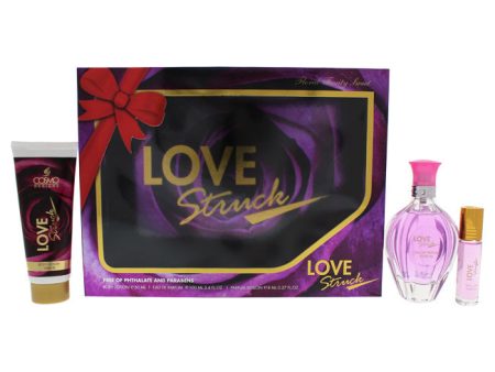 Cosmo Designs Love Struck by Cosmo Designs for Women - 3 Pc Gift Set 3.4oz EDT Spray, 0.27oz Perfume Roll On, 1.7oz Body Lotion For Sale