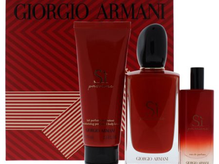 Giorgio Armani Si Passione by Giorgio Armani for Women - 3 Pc Gift Set 3.4 oz EDP Spray, 0.5oz EDP Spray, 2.5oz Moisturizing Perfumed Body Lotion For Sale