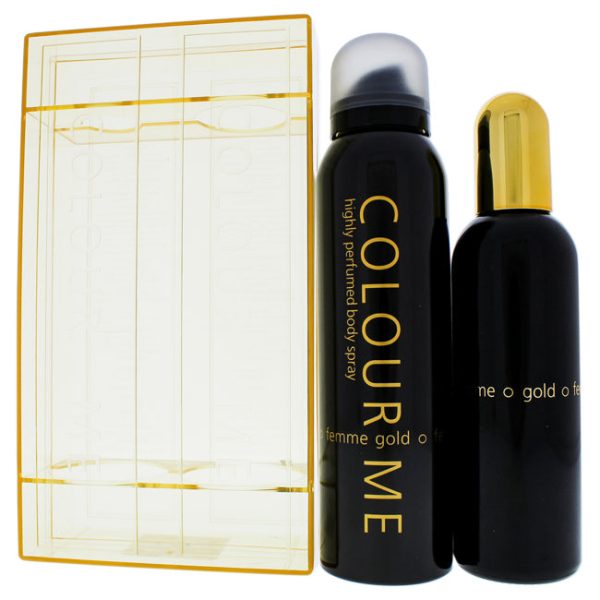 Milton-Lloyd Colour Me Femme Gold by Milton-Lloyd for Women - 2 Pc Gift Set 3.4oz EDT Spray, 5.1oz Body Spray Fashion