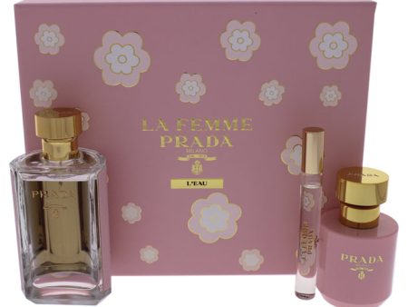 Prada La Femme Leau by Prada for Women - 3 Pc Gift Set 3.4oz EDT Spray, 0.34oz EDT Rollerball, 3.4oz Body Lotion For Sale