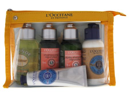 LOccitane En Provence Travel Set by LOccitane for Unisex - 5 Pc Set 2.5oz Shower Oil Cleansing and Softening, 2.5oz Dry And Damaged Hair Shampoo, 2.5oz Conditioner Dry And Damaged Hair, 2.5oz Shea Butter Ultra Rich Body Lotion, 1oz Shea Dry Skin Hand Crea Online Hot Sale