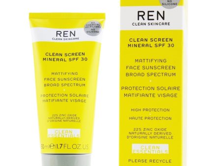 Ren Clean Essentials Clean Sreen Mineral SPF 30 Mattifying Face Sunscreen Broad Spectrum (High Protection)  50ml 1.7oz Online now