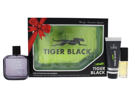 Cosmo Designs Tiger Black by Cosmo Designs for Men - 3 Pc Gift Set 3.4oz EDT Spray, 0.5oz EDT Spray, 1.7oz After Shave Balm For Sale