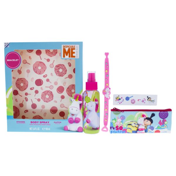 MPF Fluffy by MPF for Kids - 4 Pc Gift Set 3.4oz Body Spray, Clutch, Stickers, Bracelet Hot on Sale