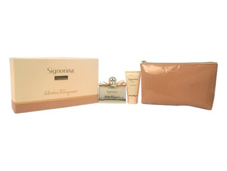 Salvatore Ferragamo Signorina Eleganza by Salvatore Ferragamo for Women - 3 Pc Gift Set 3.4oz EDP Spray, 1.7oz Bath and Shower Gel, Travel Pouch For Cheap