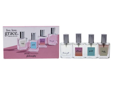 Philosophy Live Love Grace By Philosophy For Women - 4 Pc Gift Set Fresh Cream 15ml Fragrance Spray, Living Grace 15ml Fragrance Spray, Live Joyously 15ml Eau De Parfum Spray, Loveswept 15ml Fragrance Spray Hot on Sale