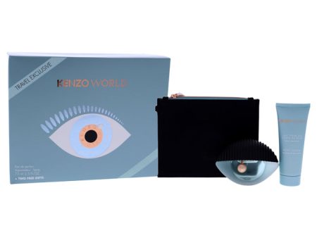 Kenzo Kenzo World by Kenzo for Women - 3 Pc Gift Set 2.5 oz EDP Spray, 2.5oz Body Lotion, Beauty Pouch Supply