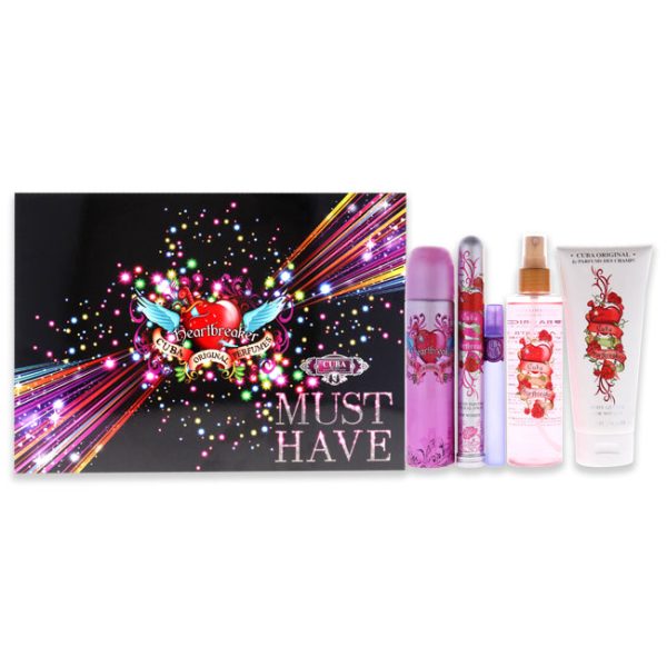 Cuba Cuba Must Have Heartbreaker by Cuba for Women - 5 Pc Gift Set 3.4oz EDP Spray, 1.17oz EDP Spray, 0.5oz EDP Spray, 6.7oz Body Spray, 6.7oz Body Splash Cheap