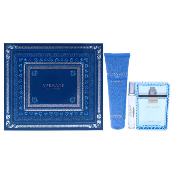 Versace Versace Man Eau Fraiche by Versace for Men - 3 Pc Gift Set 3.4oz EDT Spray, 10ml EDT Spray, 5oz Bath and Shower Gel Fashion