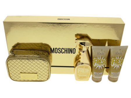 Moschino Moschino Gold Fresh Couture by Moschino for Women - 4 Pc Gift Set 3.4oz EDP Spray, 3.4oz Body Lotion, 3.4oz Bath and Shower Gel, Golden Trousse Fashion