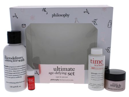 Philosophy Ultimate Age Defying Kit by Philosophy for Unisex - 4 Pc 4oz The Microdelivery Exfoliating Facial Wash, 0.85oz Time In A Bottle 100 Percent In-Control Serum, 0.07oz Time In A Bottle Resist Renew Repair Activator, 0.5oz Ultimate Miracle Worker M Hot on Sale