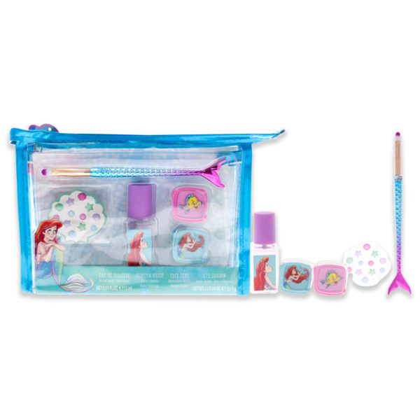 Disney Disney Ariel by Disney for Kids - 6 Pc Gift Set 0.5oz EDT Spray, 2 x 0.04oz Eye Shadow, Face Gems, Cosmetic Brush, Bag Fashion