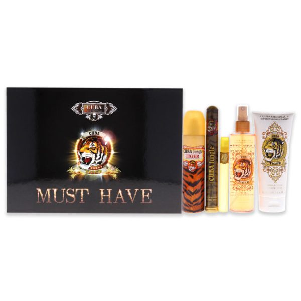 Cuba Cuba Must Have Tiger by Cuba for Women - 5 Pc Gift Set 3.3oz EDP Spray, 1.17oz EDP Spray, 0.5oz EDP Spray, 6.6oz Body Spray, 6.6oz Body Splash Online Hot Sale