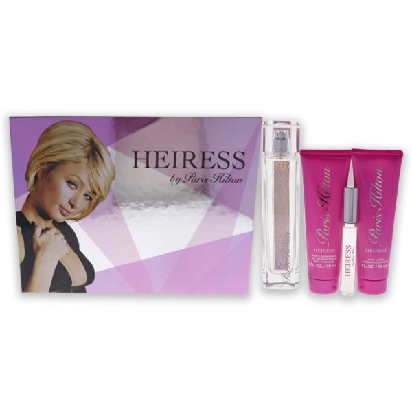 Paris Hilton Heiress by Paris Hilton for Women - 4 Pc Gift Set 3.4oz EDP Spray, 0.34oz EDP Roll-On, 3oz Body Lotion, 3oz Bath and Shower Gel Fashion