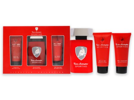 Tonino Lamborghini Lamborghini Sportivo by Tonino Lamborghini for Men - 3 Pc Gift Set 4.2oz EDT Spray, 3.4oz After Shave Balm, 3.4oz Shower Gel Online Sale