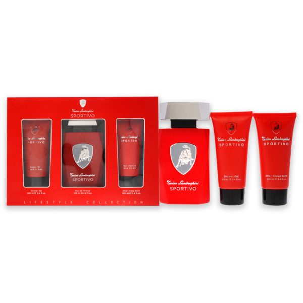 Tonino Lamborghini Lamborghini Sportivo by Tonino Lamborghini for Men - 3 Pc Gift Set 4.2oz EDT Spray, 3.4oz After Shave Balm, 3.4oz Shower Gel Online Sale