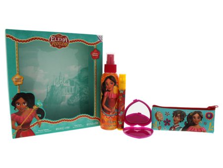 Disney Elena Of Avalor by Disney for Kids - 4 Pc Gift Set 0.34oz EDT Spray, 5.1oz Body Spray, Clutch, Mirror on Sale