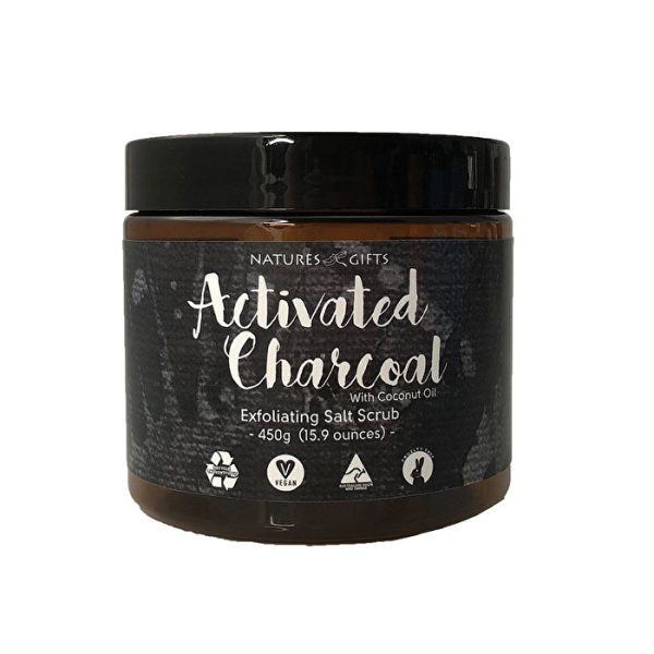 Clover Fields Natures Gifts Activated Charcoal with Coconut Oil Exfoliating Salt Scrub 450g For Discount