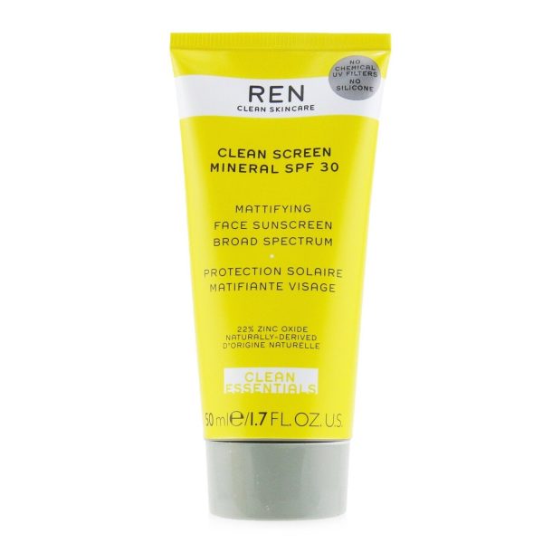 Ren Clean Essentials Clean Sreen Mineral SPF 30 Mattifying Face Sunscreen Broad Spectrum (High Protection)  50ml 1.7oz Online now