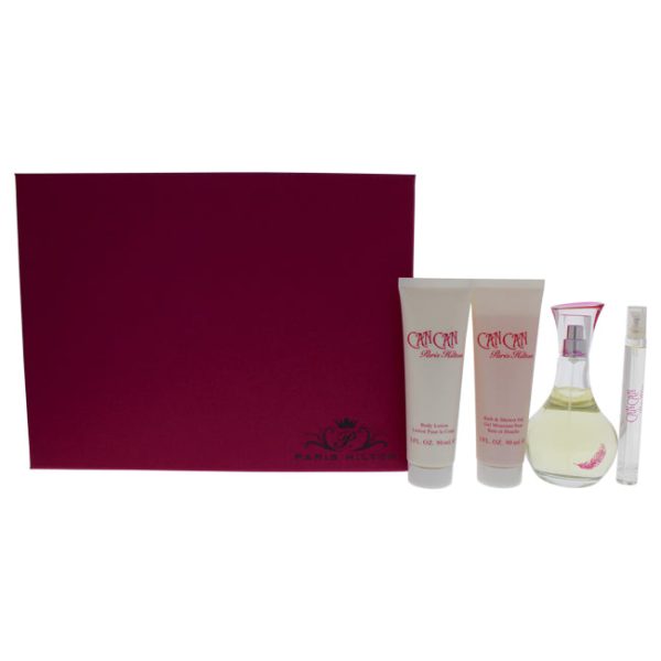 Paris Hilton Can Can by Paris Hilton for Women - 4 Pc Gift Set 3.4oz EDP Spray, 0.34oz EDP Spray, 3oz Body Lotion, 3oz Bath and Shower Gel Supply