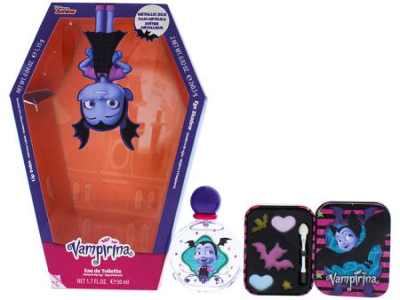 Disney Vampirina by Disney for Kids - 2 Pc Gift Set 1.7 oz EDT Spray, Metallic Box Cosmetic with Lip Balm and Eye Shadow For Sale