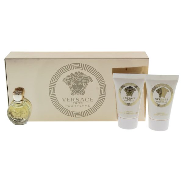 Versace Versace Eros Pour Femme by Versace for Women - 3 Pc Mini Gift Set 0.17oz EDP Splash, 0.8oz Luxuriy Bath and Shower Gel, 0.8oz Luxury Body Lotion Online Hot Sale