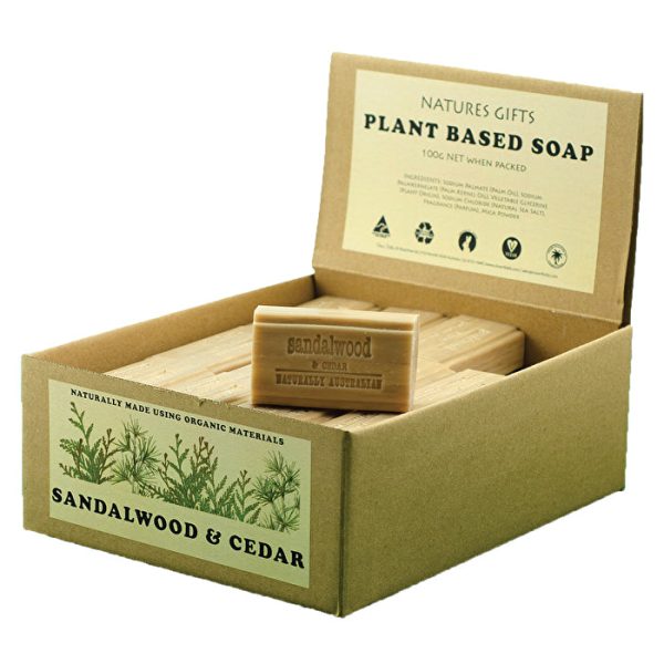 Clover Fields Natures Gifts Plant Based Soap Sandalwood & Cedar 100g x 36 Display Cheap