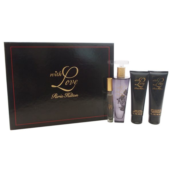 Paris Hilton With Love by Paris Hilton for Women - 4 Pc Gift Set 3.4oz EDP Spray, 0.2oz EDP Rollerball, 3oz Body Lotion, 3oz Shower Gel For Discount