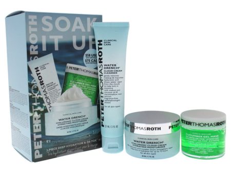 Peter Thomas Roth Soak It Up Kit by Peter Thomas Roth for Unisex - 3 Pc Kit 2oz Water Drench Cloud Cream Cleanser, 1.7oz Cucumber Gel Mask Extreme De-Tox Hydrator, 1.7oz Water Drench Hylauronic Cloud Cream Hydrating Moisturizer Supply