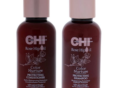 CHI Rose Hip Oil Color Nurture Protecting Shampoo and Condioner Kit by CHI for Unisex - 2 Pc Kit 2oz Shampoo, 2 oz Conditioner For Sale