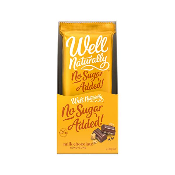 Well Naturally No Added Sugar Block Milk Chocolate Honeycomb 90g x 12 Display For Sale