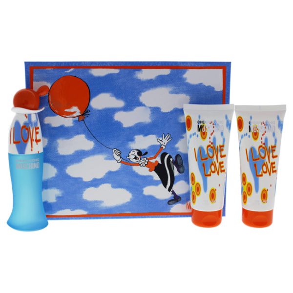 Moschino I Love Love Cheap and Chic by Moschino for Women - 3 Pc Gift Set 1.7oz EDT Spray, 3.4oz Perfumed Bath and Shower Gel, 3.4oz Perfumed Body Lotion Supply