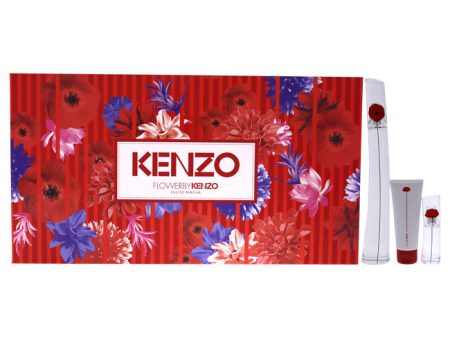 Kenzo Flower by Kenzo for Women - 3 Pc Gift Set 3.3oz EDP Spray, 0.5oz EDP Spray 2.5oz Body Milk Online now