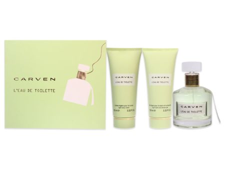 Carven LEau De Toilette by Carven for Women - 3 Pc Gift Set 3.33oz EDT Spray, 3.33oz Light Body Cream, 3.33oz Ligth Bath and Shower Gel Online Sale