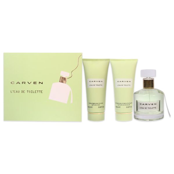 Carven LEau De Toilette by Carven for Women - 3 Pc Gift Set 3.33oz EDT Spray, 3.33oz Light Body Cream, 3.33oz Ligth Bath and Shower Gel Online Sale