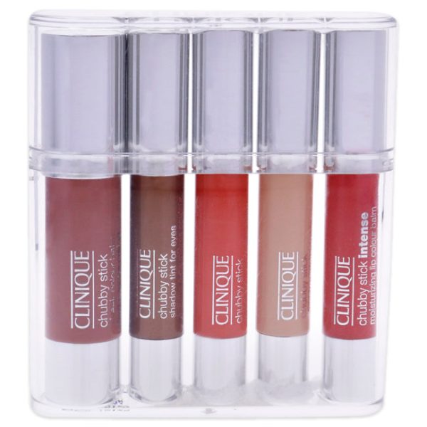 Clinique Chubby Sticks For Cheeks, Eyes & Lips Set by Clinique for Women - 5 Pc Set 0.10oz Chubby Stick Shadow Tint For Eyes - Bountiful Beige (01), 0.10oz Chubby Stick Shadow Tint For Eyes - Fuller Fudge (03), 0.10oz Chubby Stick Intense Moisturizing Lip Online