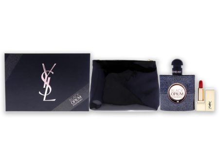 Yves Saint Laurent Black Opium by Yves Saint Laurent for Women - 3 Pc Gift Set 1.6oz EDP Spray, 1.4ml Lipstick, Trousse Sale