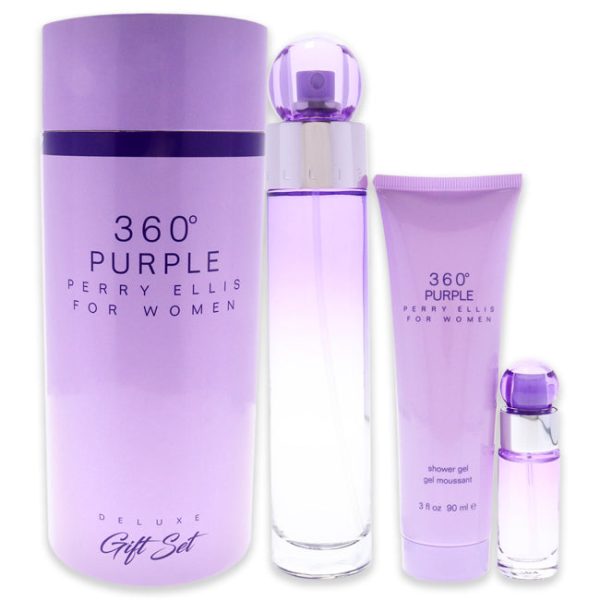 Perry Ellis 360 Purple by Perry Ellis for Women - 3 Pc Gift Set 3.4oz EDP Spray, 0.25oz EDP Spray, 3.0oz Shower Gel Online