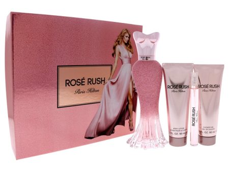 Paris Hilton Rose Rush by Paris Hilton for Women - 4 Pc Gift Set 3.4oz EDP Spray, 3.0oz Body Lotion, 3.0oz Shower Gel, 0.33oz EDP Spray For Sale