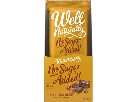 Well Naturally No Added Sugar Block Milk Chocolate Salted Caramel 90g x 12 Display Fashion