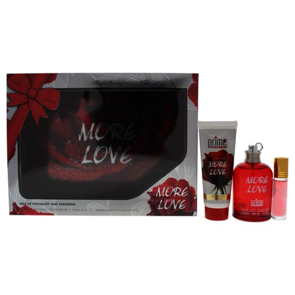 Prime Collection More Love by Prime Collection for Women - 3 Pc Gift Set 3.4oz EDP Spray, 0.27oz Perfume Rollerball, 1.7oz Body Lotion For Discount