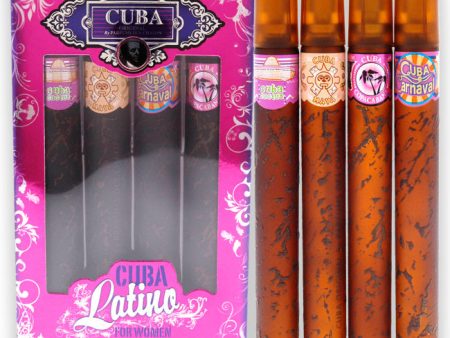 Cuba Cuba Latino Collection by Cuba for Women - 4 Pc Gift Set 1.17oz Cuba Copacabana EDP Spray, 1.17oz Cuba Maya EDP Spray, 1.17oz Cuba Carnaval EDP Spray, 1.17oz Cuba Cactus EDP Spray Hot on Sale