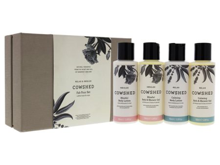 Cowshed Relax and Indulge Fab Four Set by Cowshed for Women - 4 x 3.38 oz Relax Calming Bath and Shower Gel, Relax Calming Body Lotion, Indulge Blissful Bath and Shower Gel, Indulge Blissful Body Lotion Online Sale