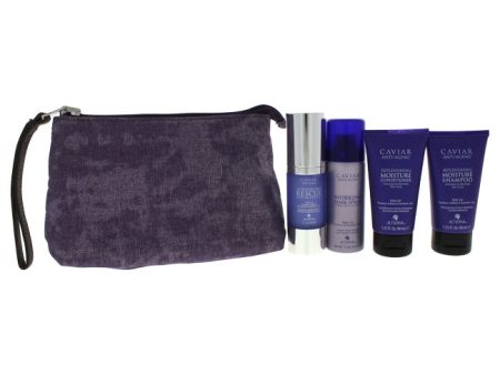 Alterna Caviar Transformation Kit by Alterna for Unisex - 5 Pc Kit 1.35oz Replenishing Moisture Shampoo, 1.35oz Replenishing Moisture Conditioner, 1oz Overnight Hair Rescue, 1.5oz Hair Spray, Clutch Online Sale