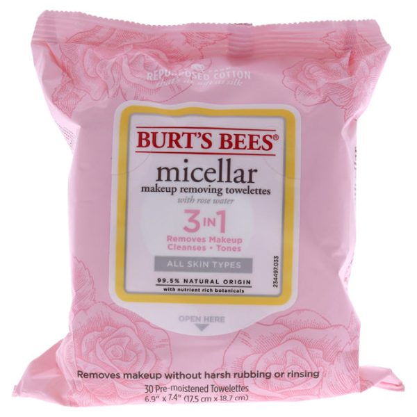 Burts Bees Micellar Makeup Removing Towelettes - Rose Water by Burts Bees for Women - 30 Count Towelettes on Sale