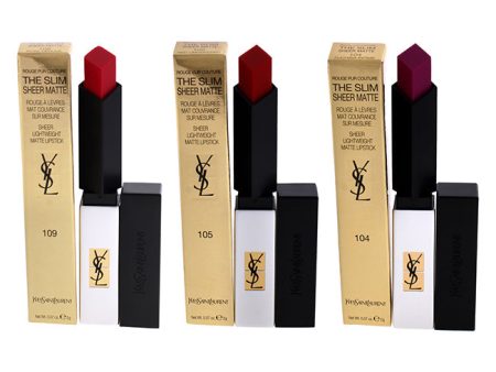 Yves Saint Laurent Rouge Pur Couture The Slim Sheer Matte Lipstick Kit by Yves Saint Laurent - 3 Pc Kit 0.07oz Lipstick - 104 Fuchsia Intime, 0.07oz Lipstick - 105 Red Uncovered, 0.07oz Lipstick - 109 Rose Denude Hot on Sale